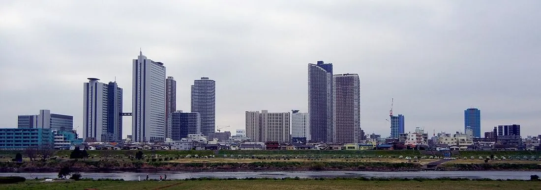 多摩川越しに見る武蔵小杉の高層ビル群